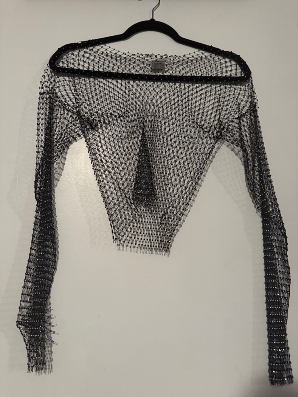 Black Sheer Mesh Long Sleeve Crop Top